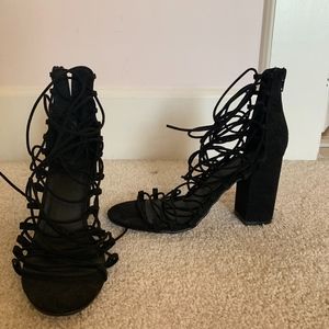 UO Black Suede Lace Up Heels